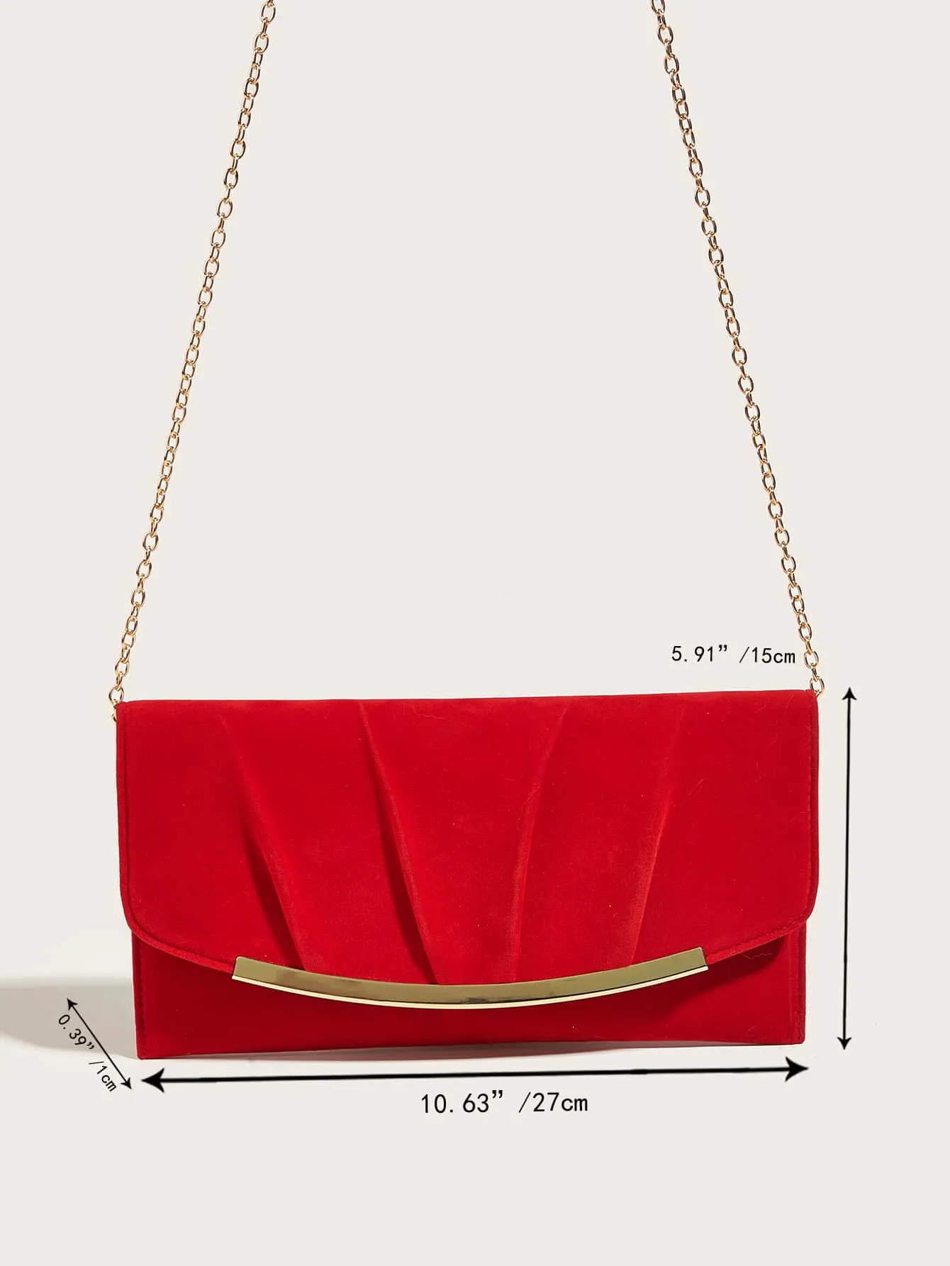 Pleated Metal Decor Flap Chain Square Bag - Red - FD ⚡