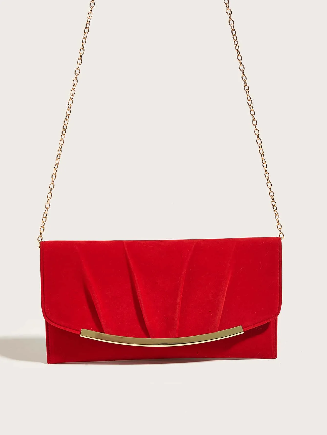 Pleated Metal Decor Flap Chain Square Bag - Red - FD ⚡