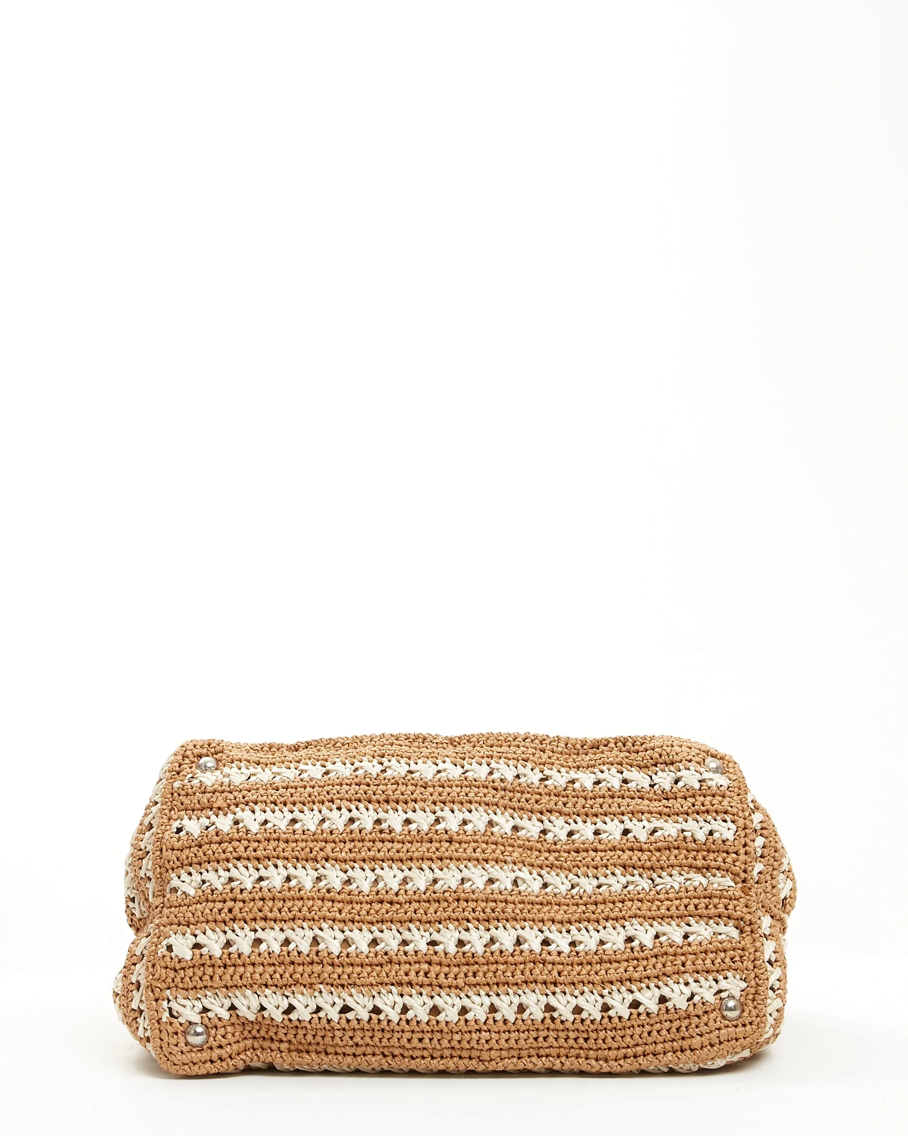 Prada Beige/White Woven Straw Tote Beach Bag