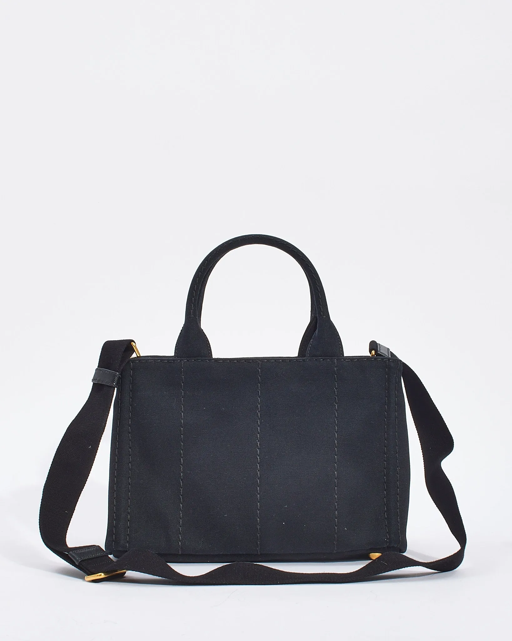 Prada Black Cotton Canvas Logo Small Canapa Tote with Strap