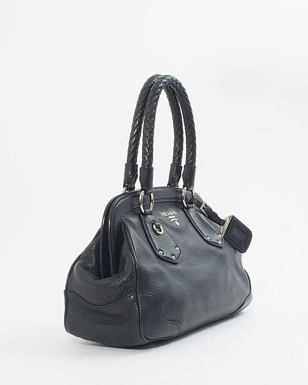 Prada Black Leather Doctor's Bag / Bowler Tote