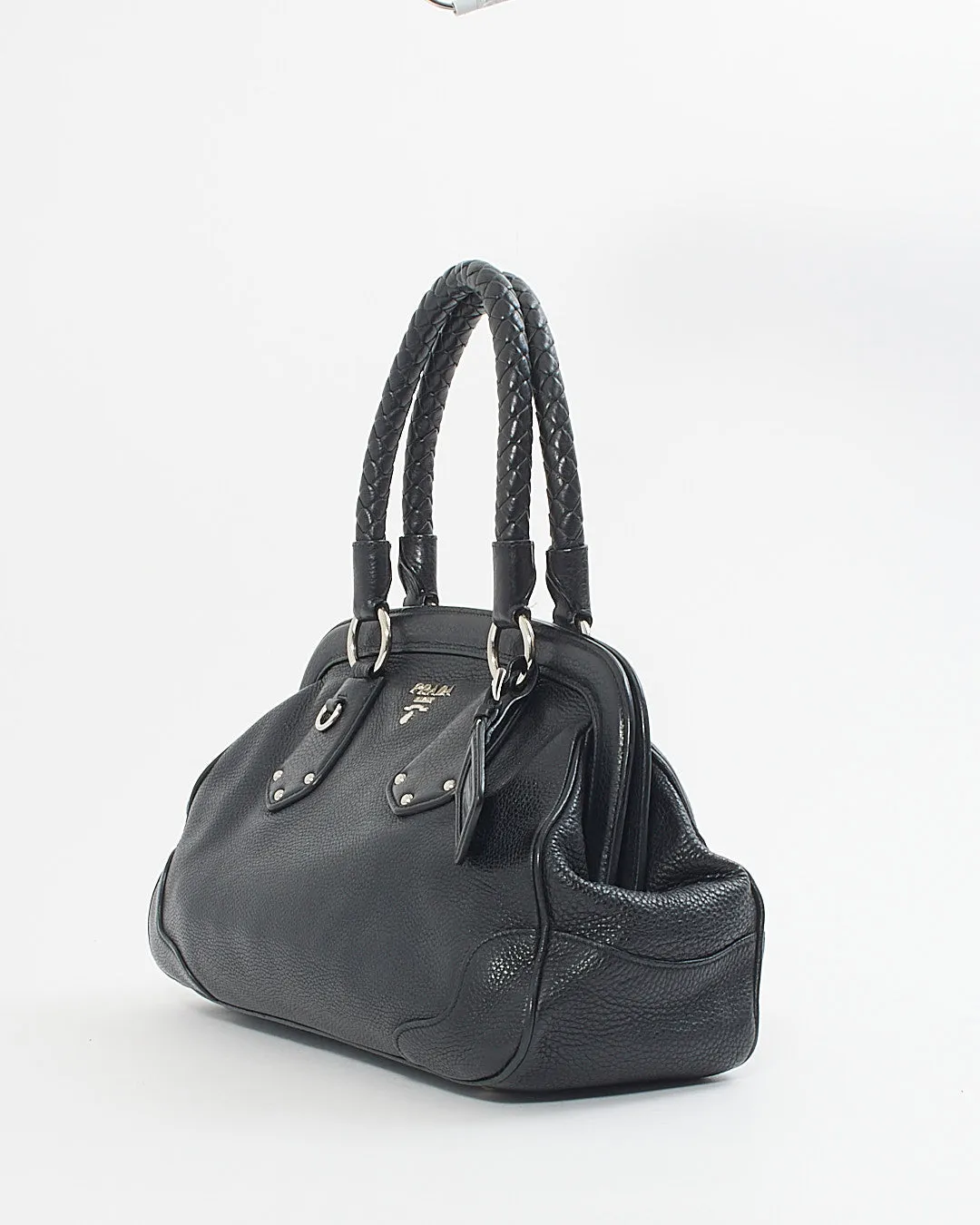 Prada Black Leather Doctor's Bag / Bowler Tote