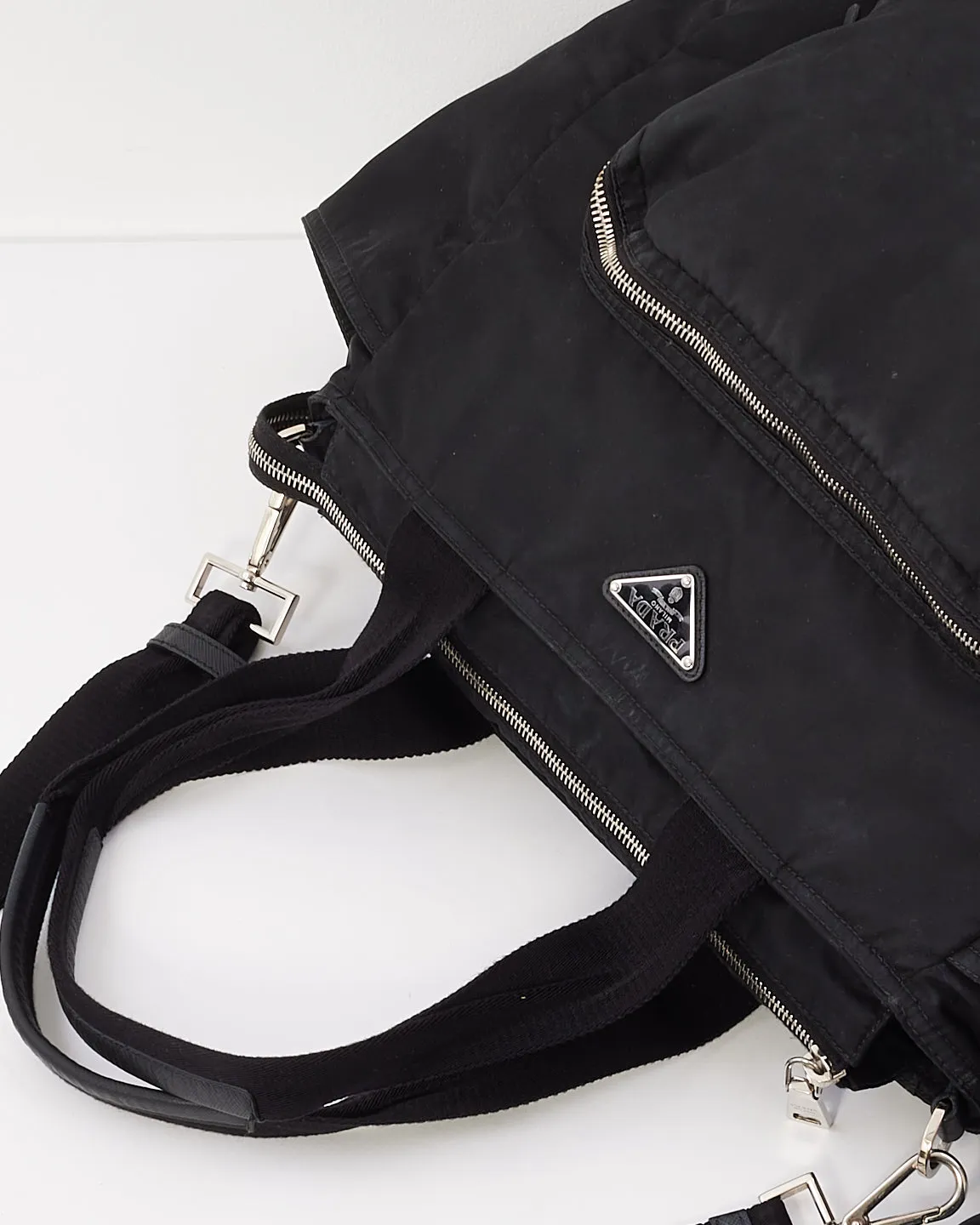 Prada Black Nylon Saffiano Trimmed Tessuto Diaper Bag with Strap