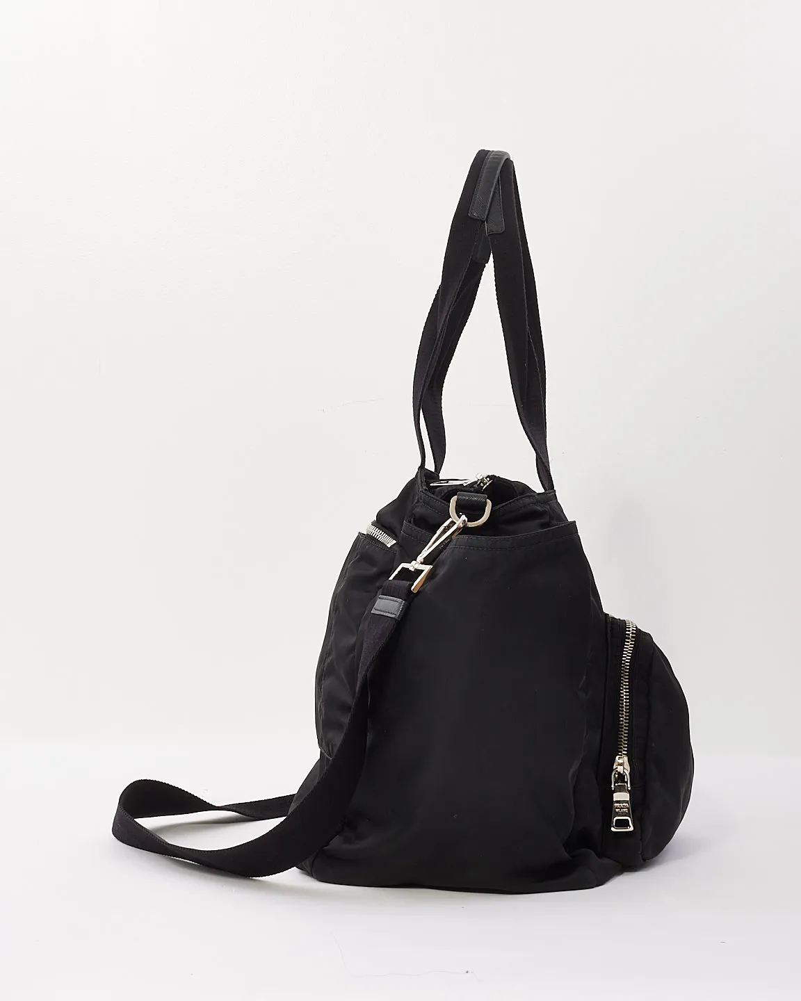 Prada Black Nylon Saffiano Trimmed Tessuto Diaper Bag with Strap