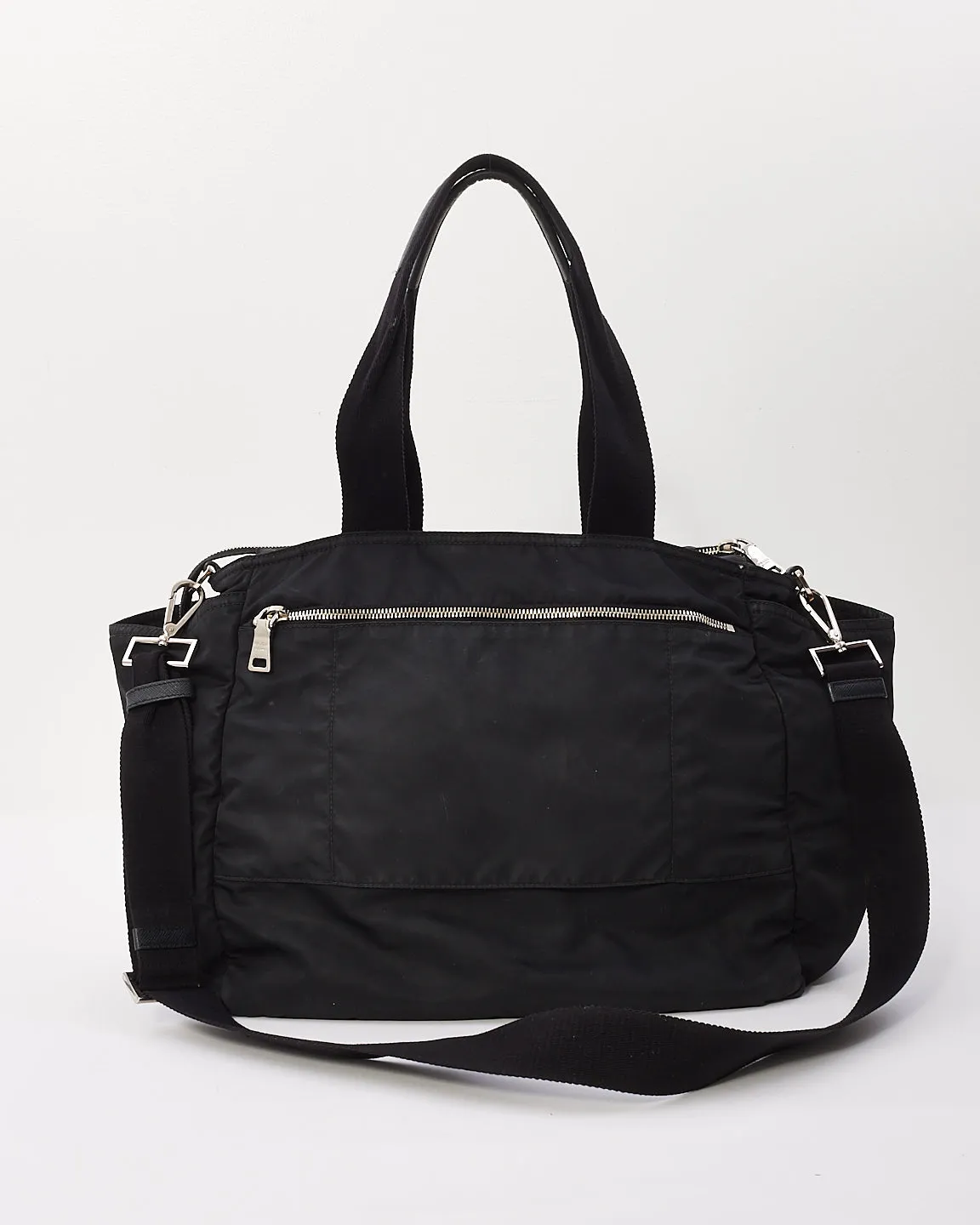 Prada Black Nylon Saffiano Trimmed Tessuto Diaper Bag with Strap