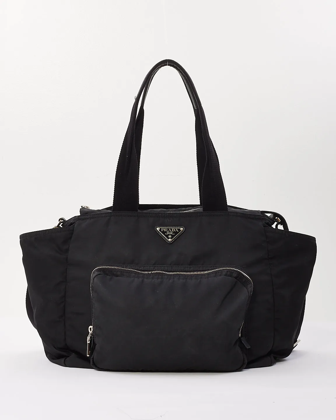 Prada Black Nylon Saffiano Trimmed Tessuto Diaper Bag with Strap