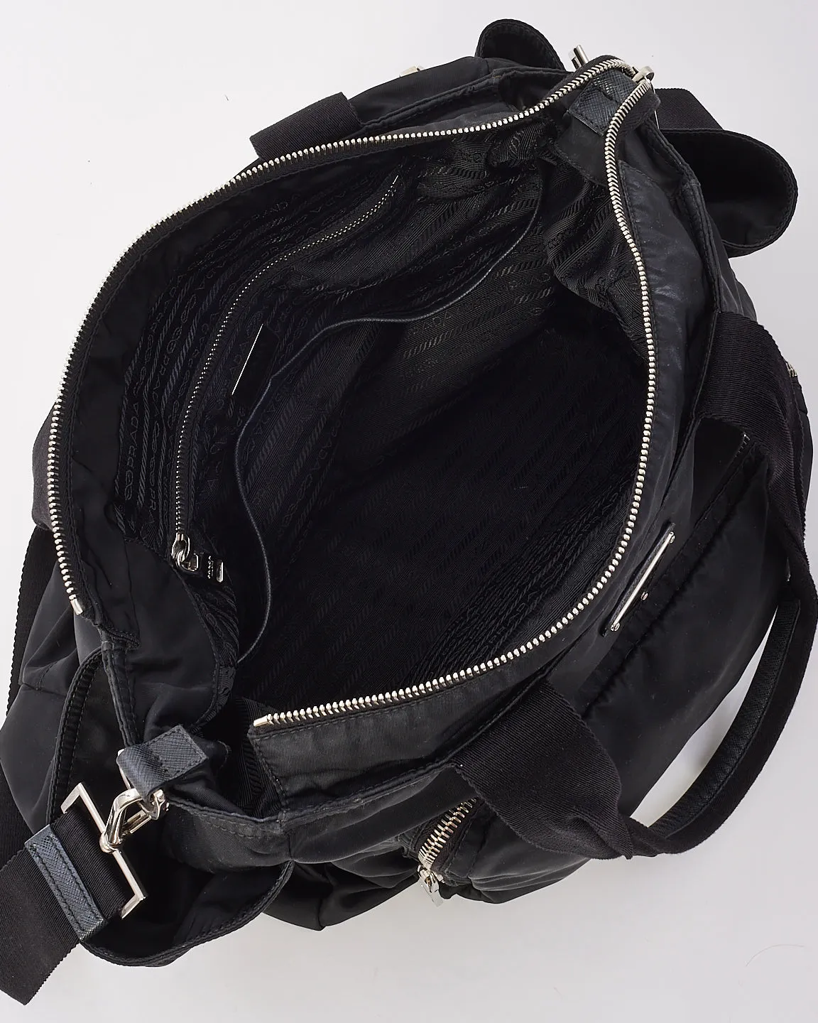 Prada Black Nylon Saffiano Trimmed Tessuto Diaper Bag with Strap