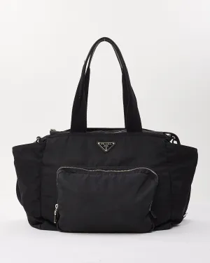 Prada Black Nylon Saffiano Trimmed Tessuto Diaper Bag with Strap