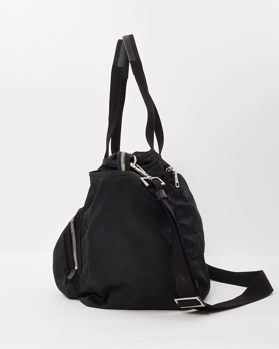 Prada Black Nylon Saffiano Trimmed Tessuto Diaper Bag with Strap