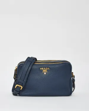 Prada Blue Grained Leather Vitello Daino Camera Bag
