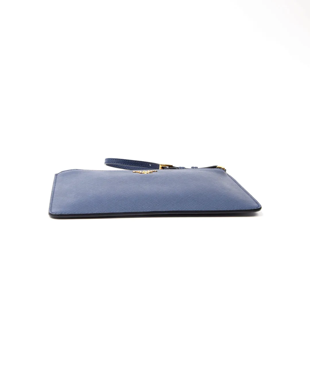 Prada Bluette Saffiano Leather Wristlet Clutch