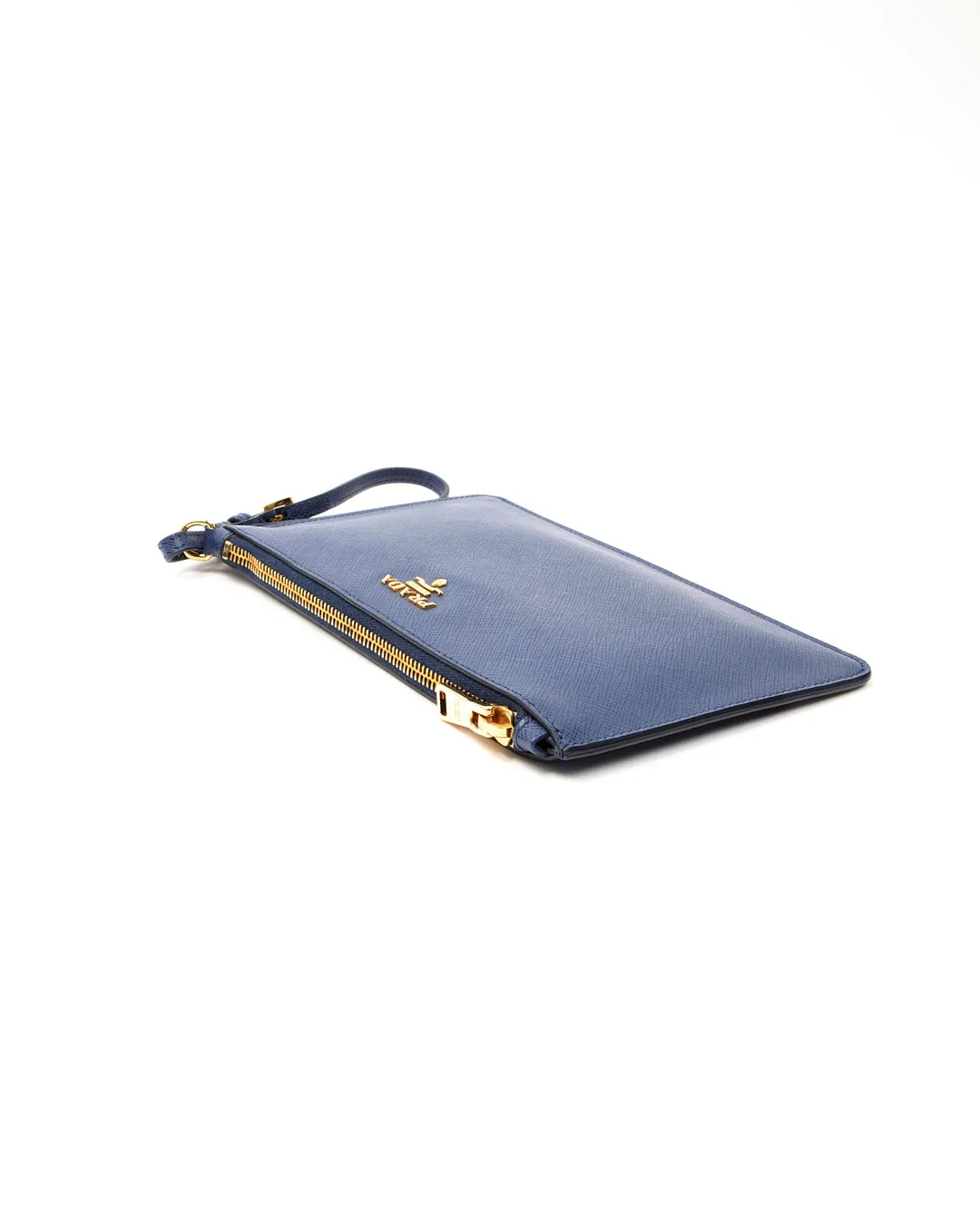 Prada Bluette Saffiano Leather Wristlet Clutch