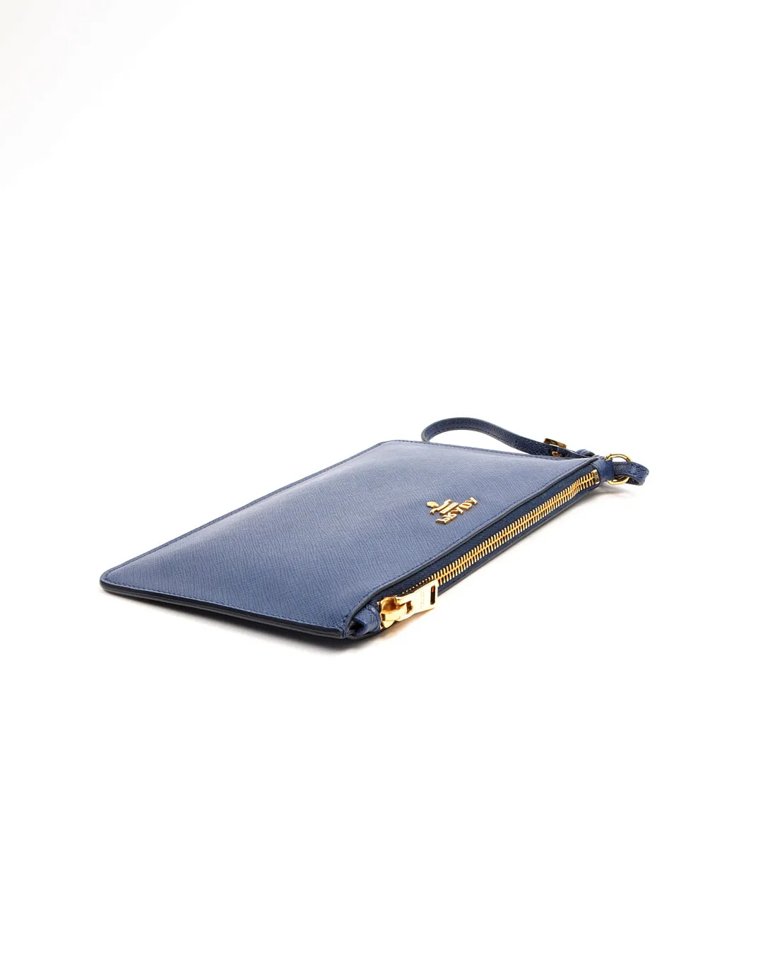 Prada Bluette Saffiano Leather Wristlet Clutch