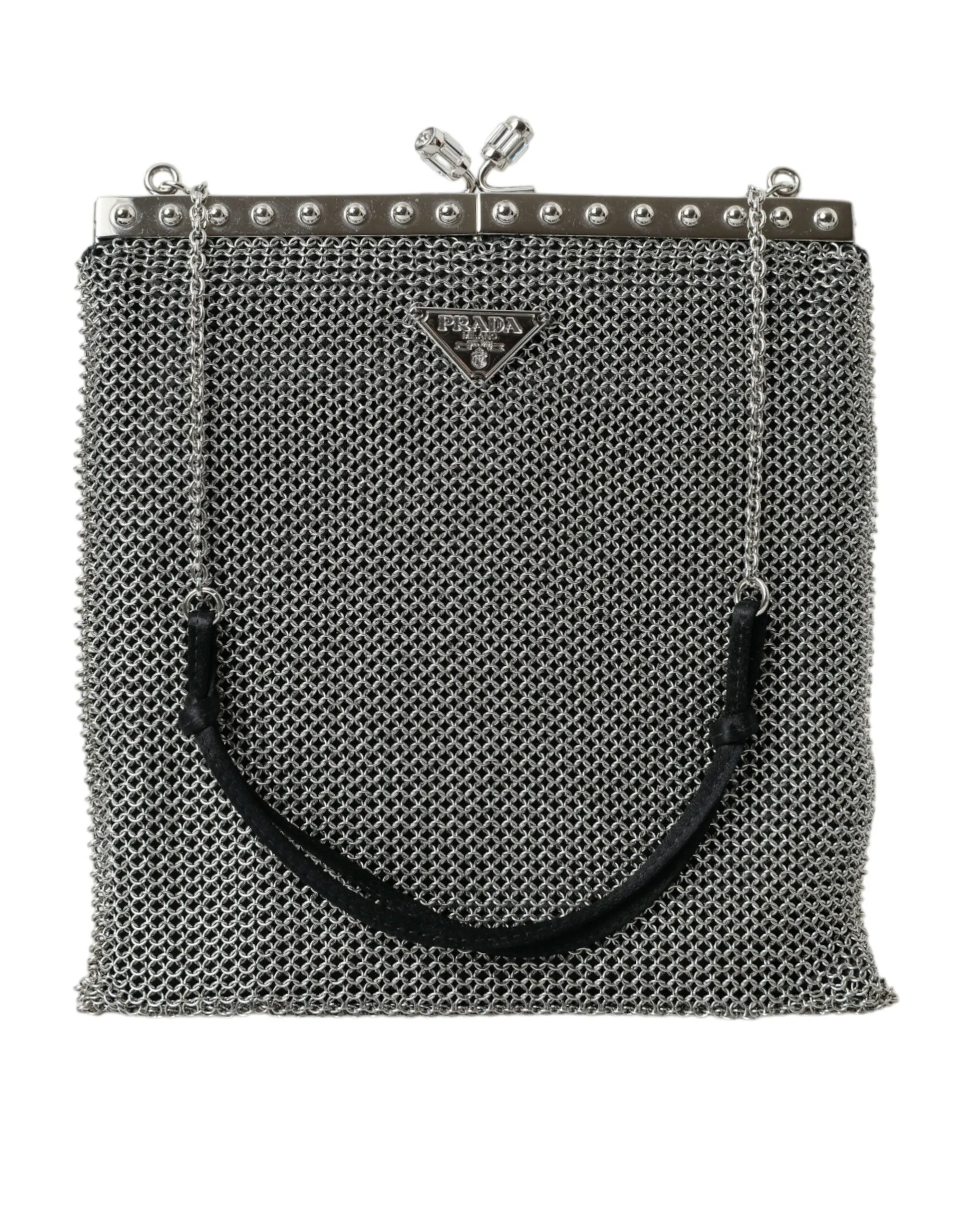 Prada Elegant Mesh Shoulder Evening Silver Bag