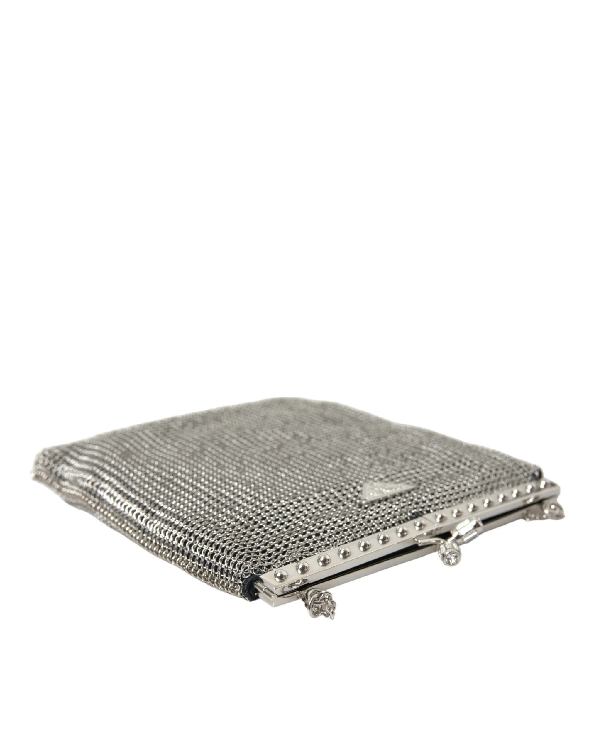 Prada Elegant Mesh Shoulder Evening Silver Bag