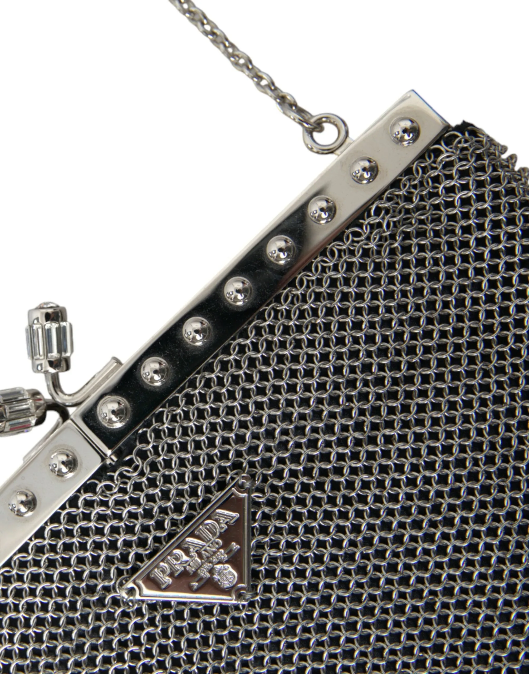Prada Elegant Mesh Shoulder Evening Silver Bag