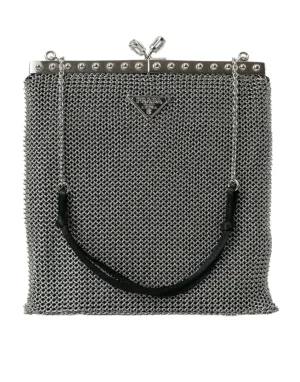 Prada Elegant Mesh Shoulder Evening Silver Bag