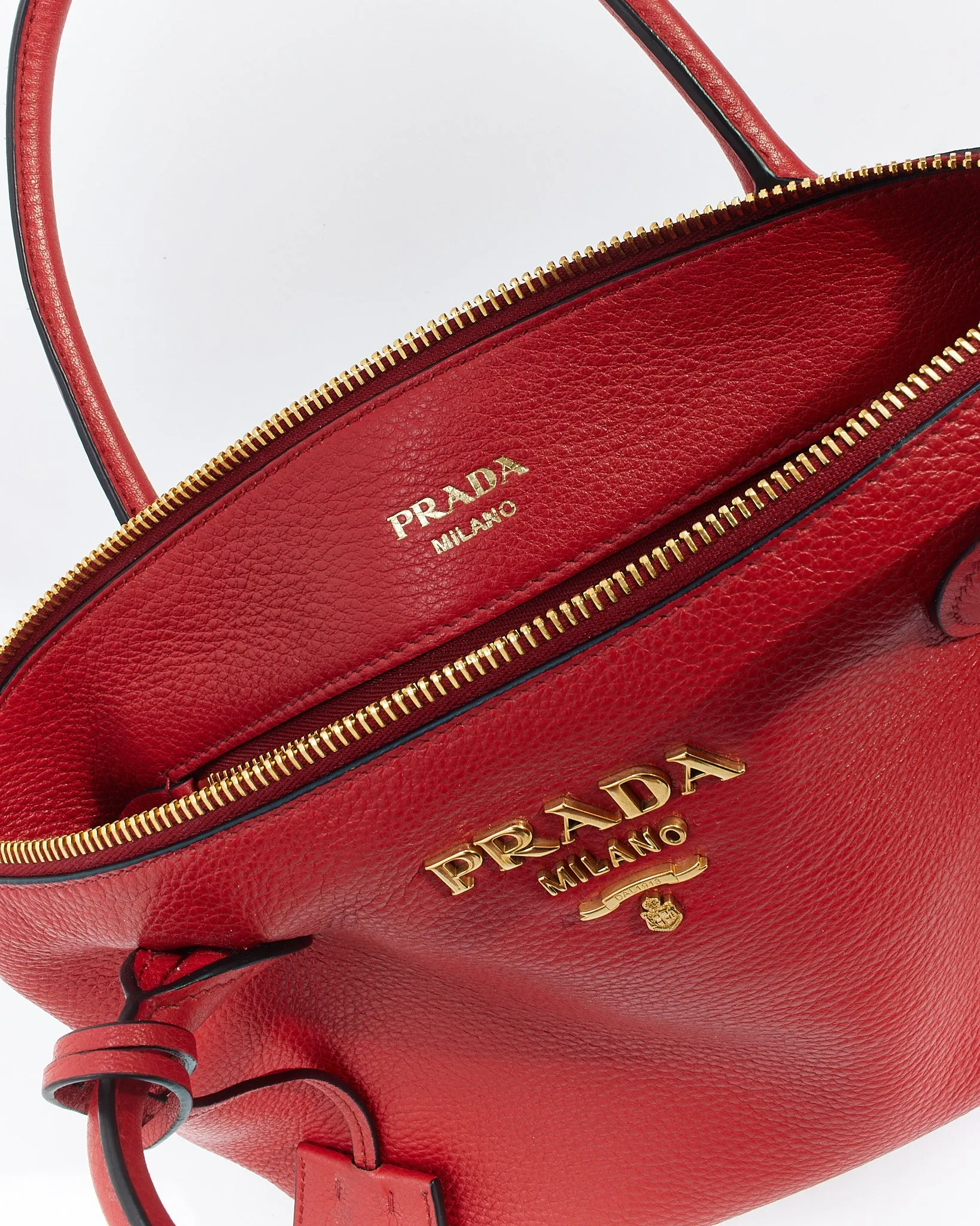 Prada Red Vitello Daino Leather Convertible Tote with Strap