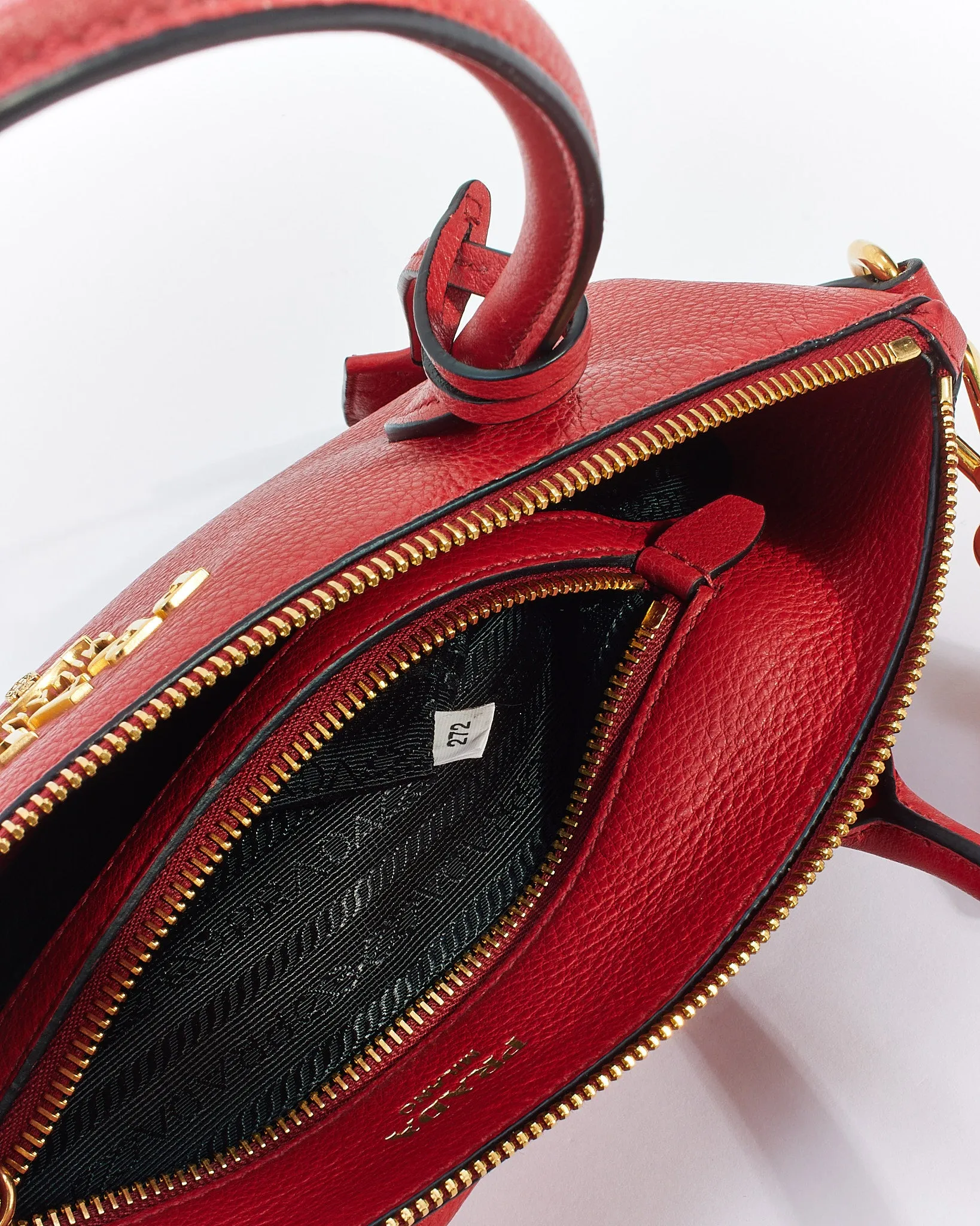 Prada Red Vitello Daino Leather Convertible Tote with Strap