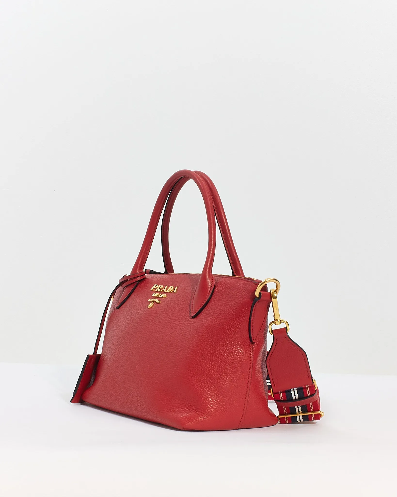 Prada Red Vitello Daino Leather Convertible Tote with Strap