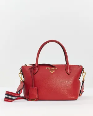 Prada Red Vitello Daino Leather Convertible Tote with Strap