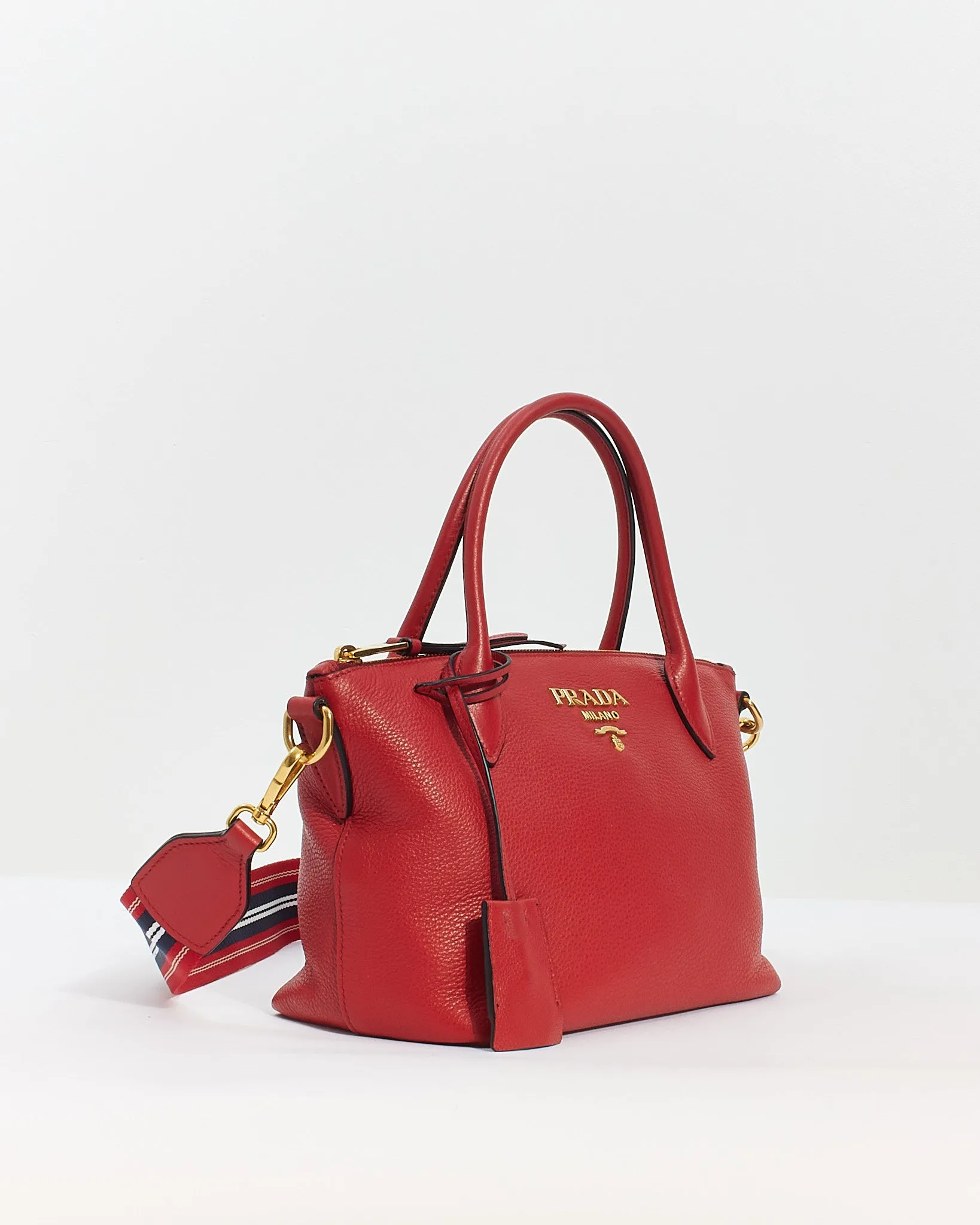 Prada Red Vitello Daino Leather Convertible Tote with Strap