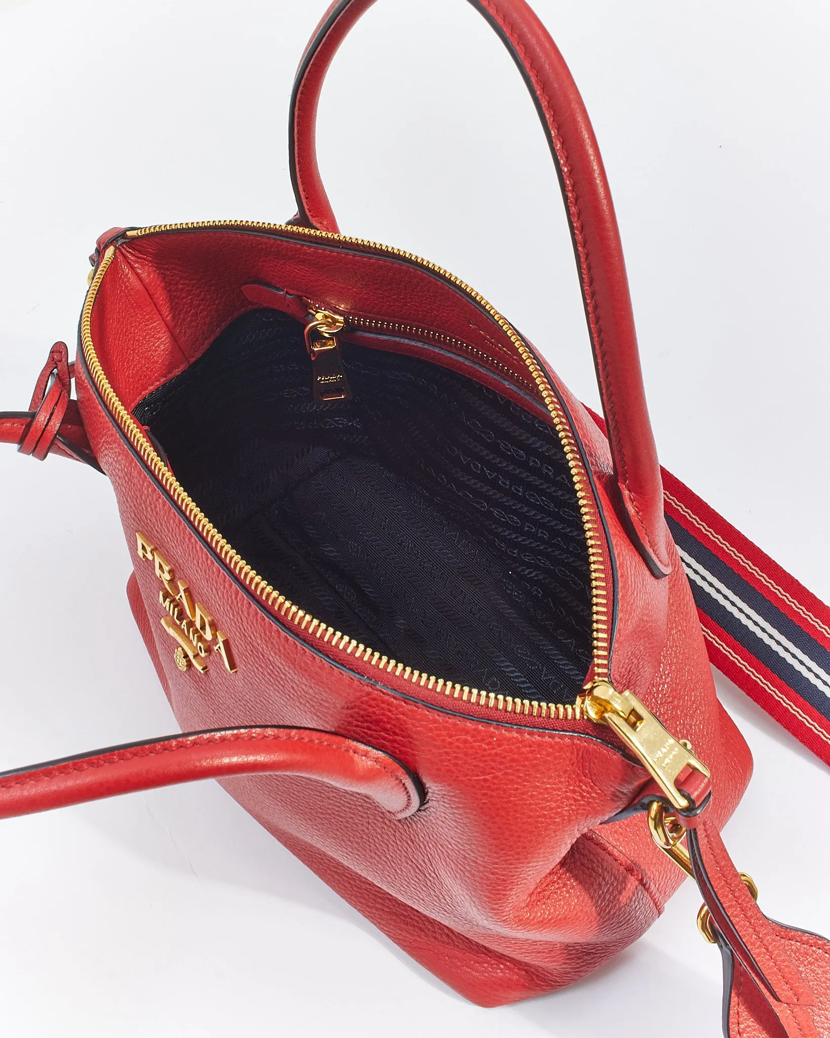 Prada Red Vitello Daino Leather Convertible Tote with Strap