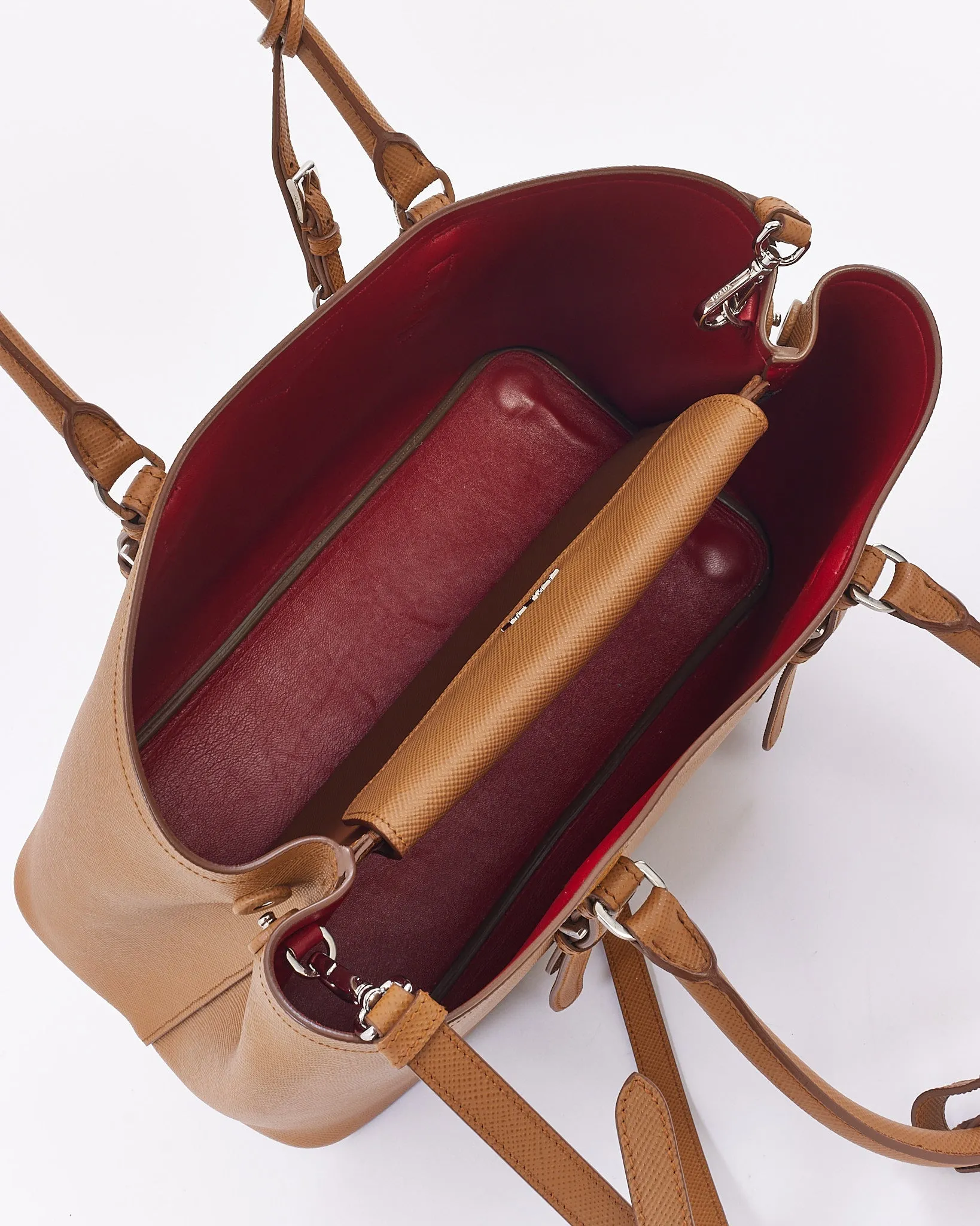 Prada Tan Saffiano Leather Medium Double Tote Bag