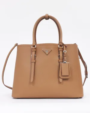 Prada Tan Saffiano Leather Medium Double Tote Bag