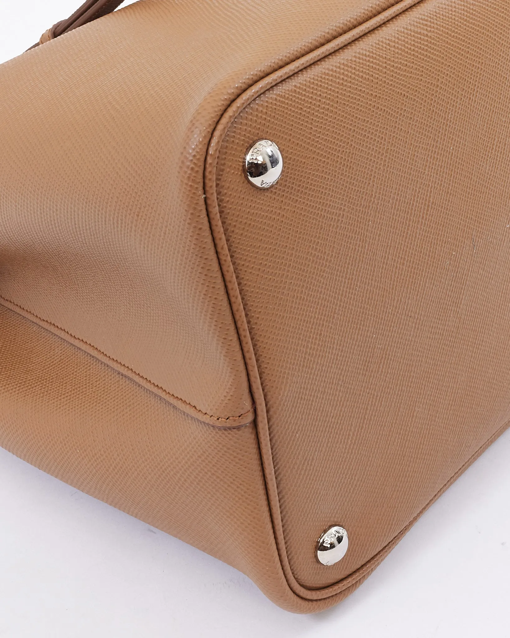 Prada Tan Saffiano Leather Medium Double Tote Bag