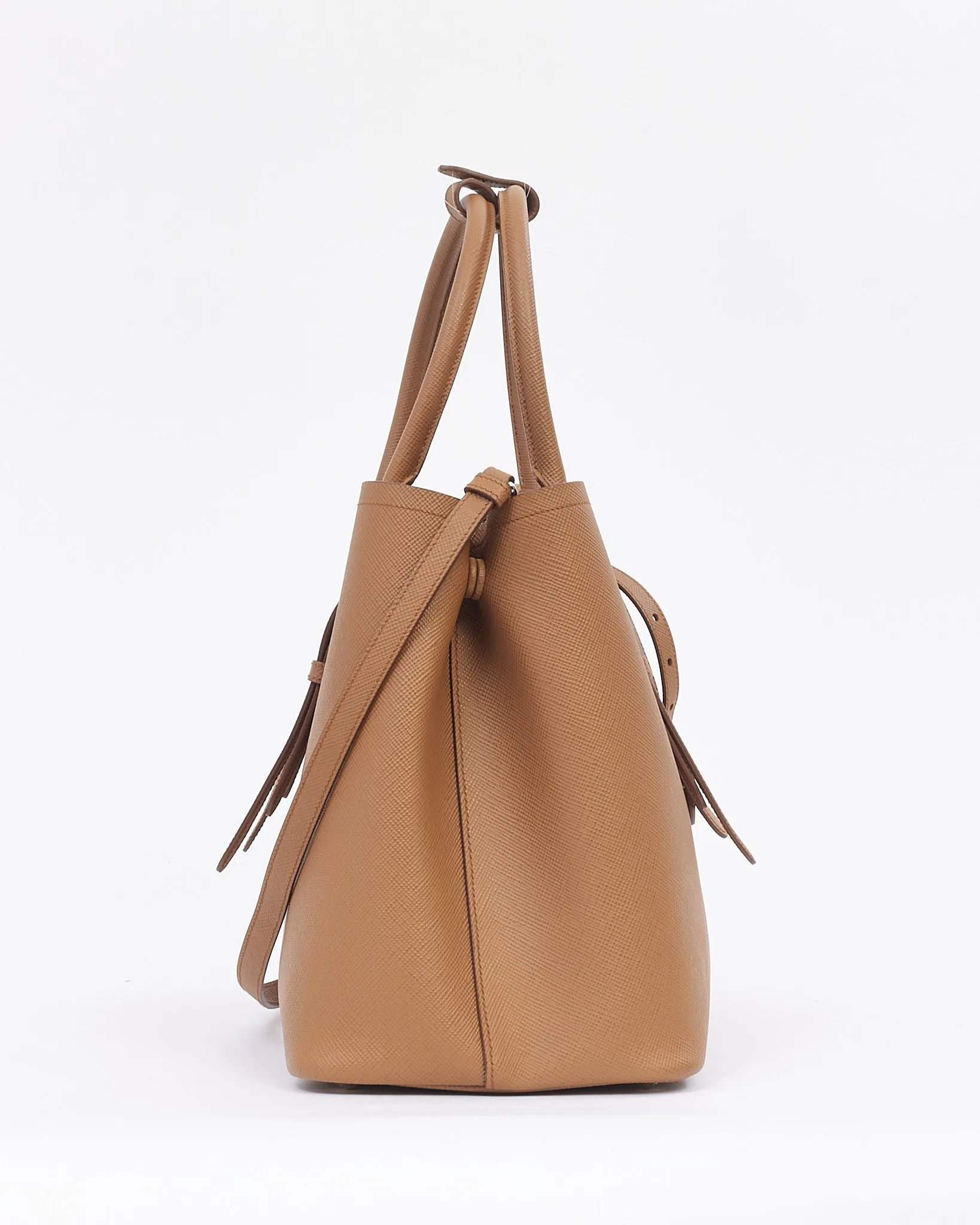 Prada Tan Saffiano Leather Medium Double Tote Bag