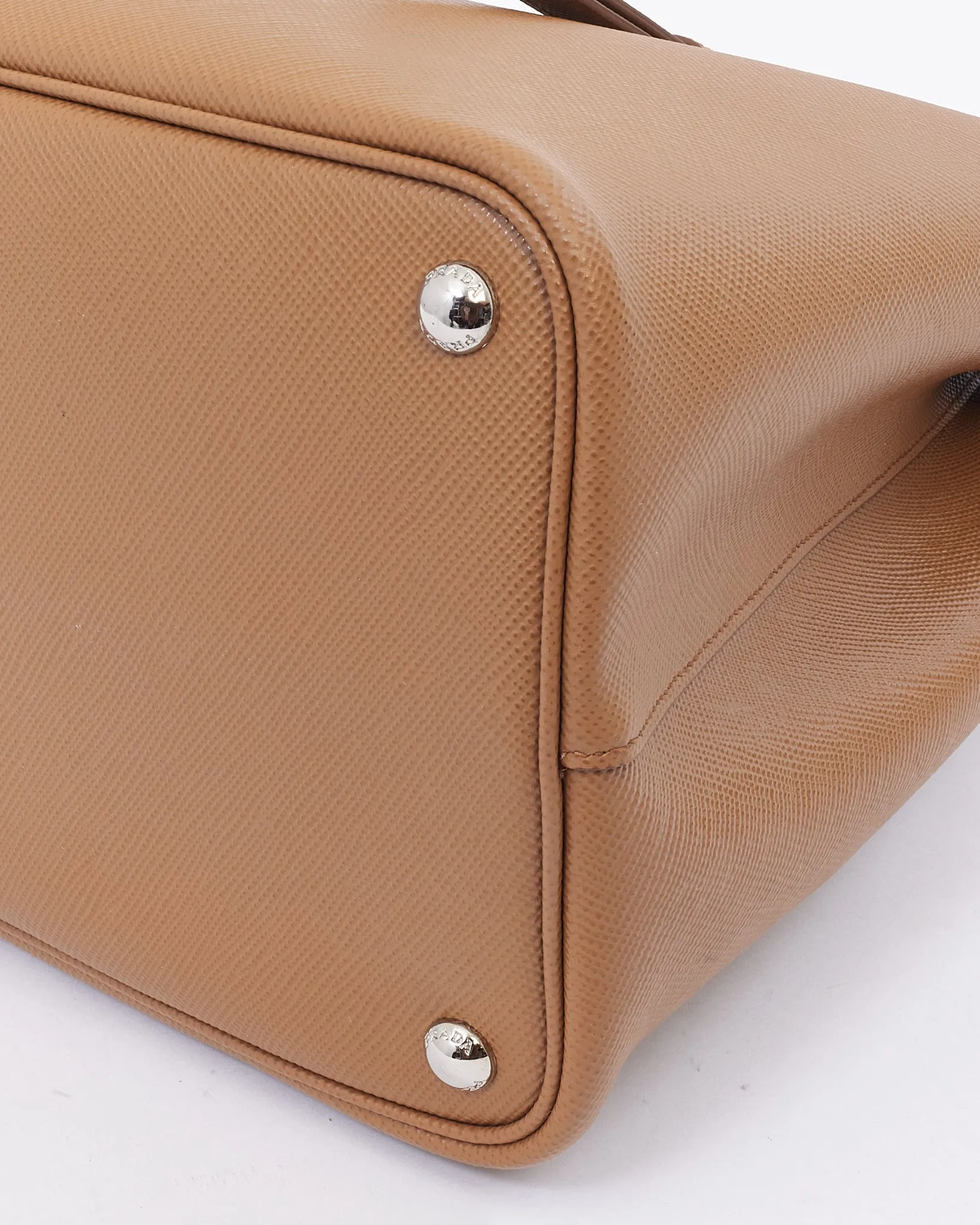 Prada Tan Saffiano Leather Medium Double Tote Bag