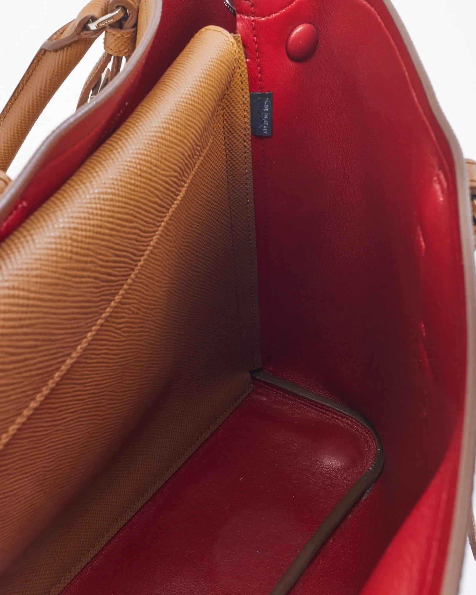 Prada Tan Saffiano Leather Medium Double Tote Bag
