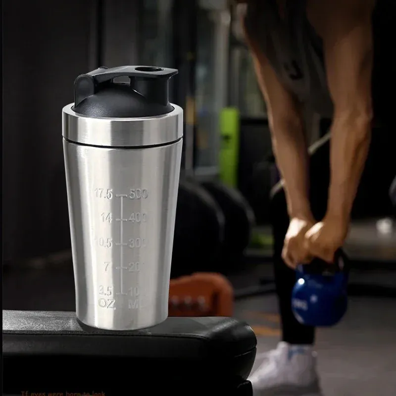 Premium Stainless Steel Protein Powder Shaker Bottle – 500ML/750ML Leak-Proof Gym Fitness Cup – Steel Ball for Smooth Mixing – Ideal for Whey Shakes & Sports Drinks – Durable & Easy to Clean