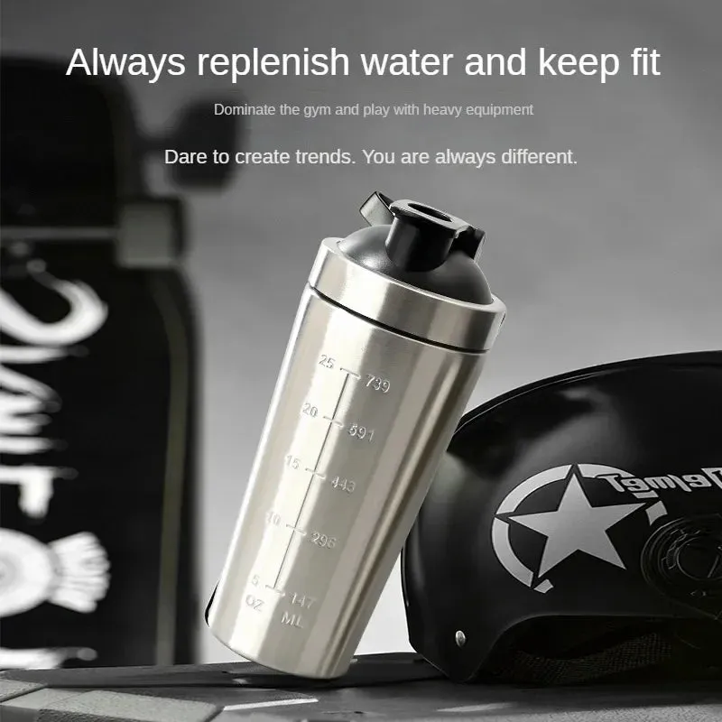 Premium Stainless Steel Protein Powder Shaker Bottle – 500ML/750ML Leak-Proof Gym Fitness Cup – Steel Ball for Smooth Mixing – Ideal for Whey Shakes & Sports Drinks – Durable & Easy to Clean