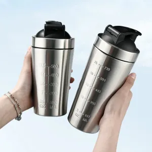 Premium Stainless Steel Protein Powder Shaker Bottle – 500ML/750ML Leak-Proof Gym Fitness Cup – Steel Ball for Smooth Mixing – Ideal for Whey Shakes & Sports Drinks – Durable & Easy to Clean