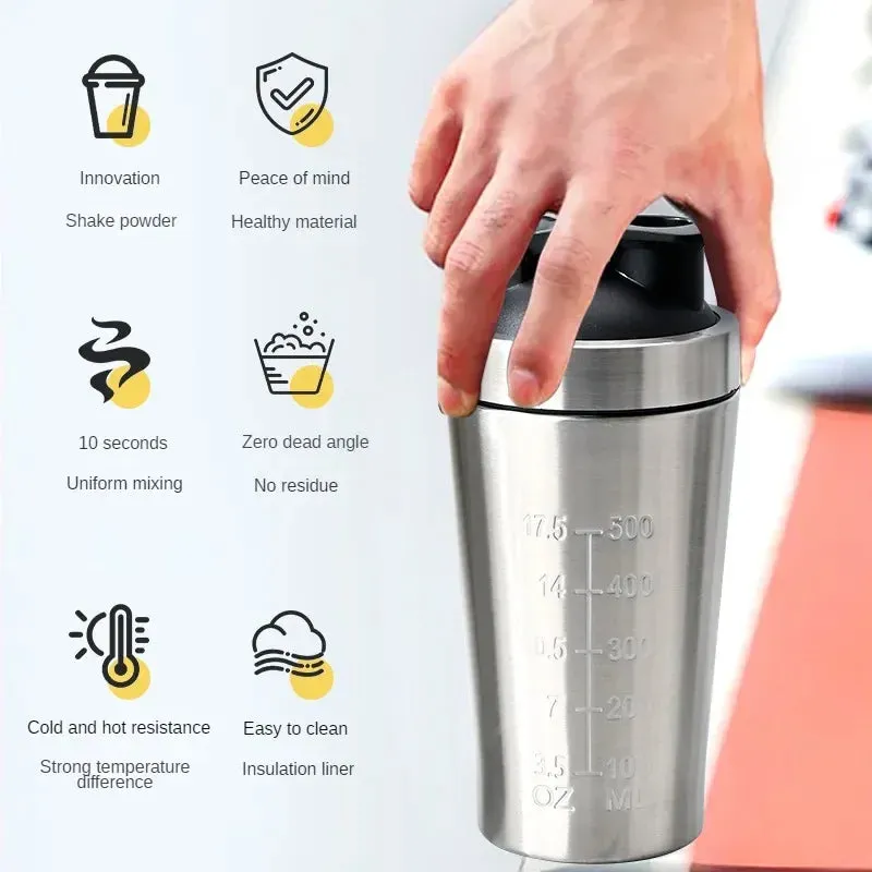 Premium Stainless Steel Protein Powder Shaker Bottle – 500ML/750ML Leak-Proof Gym Fitness Cup – Steel Ball for Smooth Mixing – Ideal for Whey Shakes & Sports Drinks – Durable & Easy to Clean