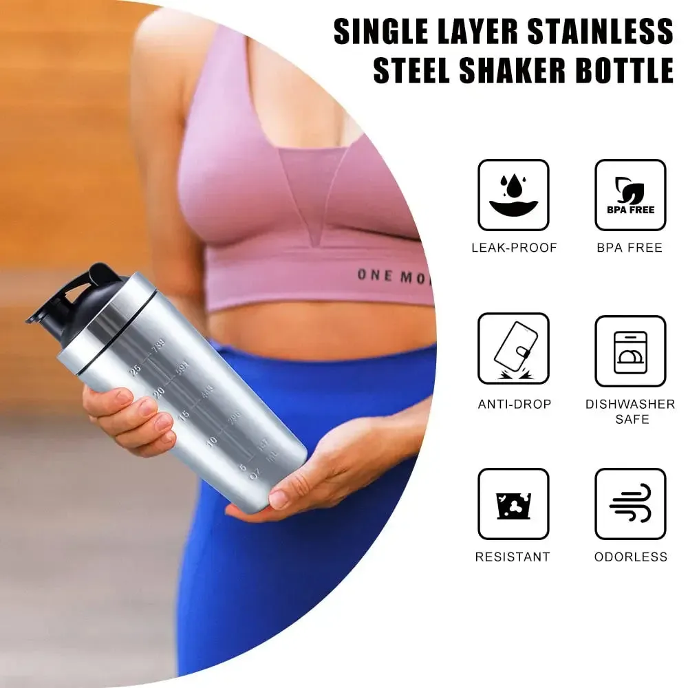 Premium Stainless Steel Protein Powder Shaker Bottle – 500ML/750ML Leak-Proof Gym Fitness Cup – Steel Ball for Smooth Mixing – Ideal for Whey Shakes & Sports Drinks – Durable & Easy to Clean
