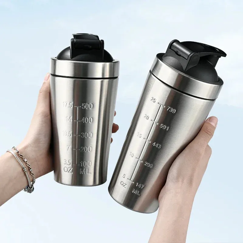 Premium Stainless Steel Protein Powder Shaker Bottle – 500ML/750ML Leak-Proof Gym Fitness Cup – Steel Ball for Smooth Mixing – Ideal for Whey Shakes & Sports Drinks – Durable & Easy to Clean
