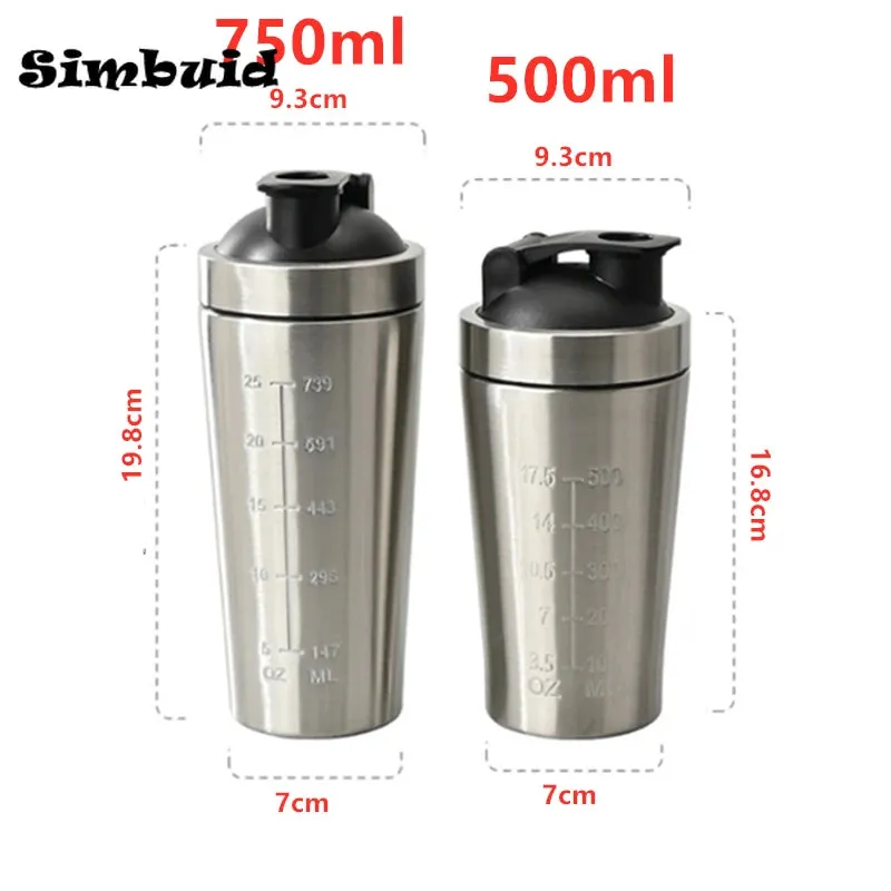 Premium Stainless Steel Protein Powder Shaker Bottle – 500ML/750ML Leak-Proof Gym Fitness Cup – Steel Ball for Smooth Mixing – Ideal for Whey Shakes & Sports Drinks – Durable & Easy to Clean
