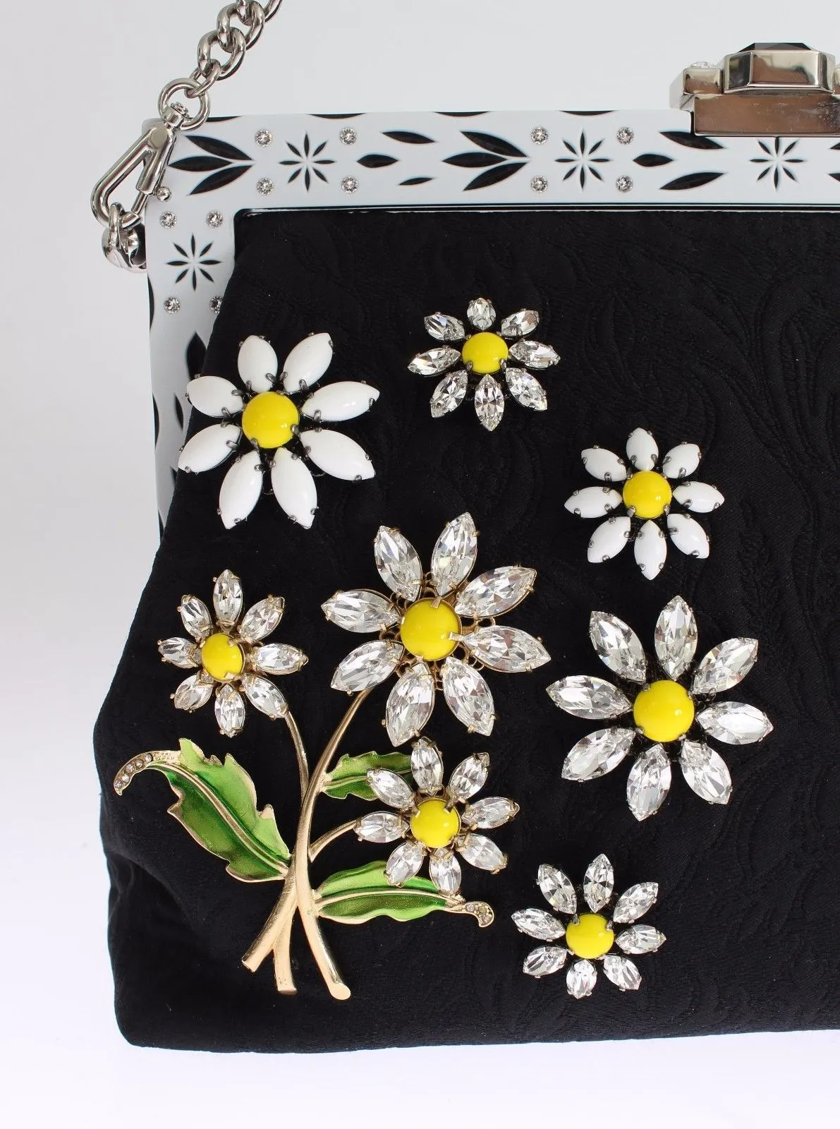 Purse VANDA Black Brocade Floral Crystal Clutch