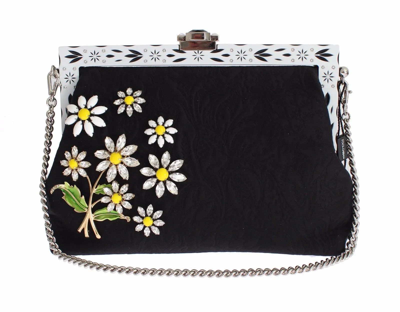 Purse VANDA Black Brocade Floral Crystal Clutch