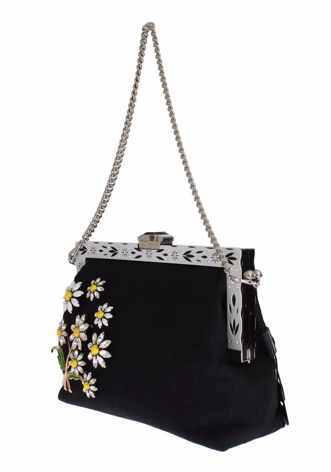 Purse VANDA Black Brocade Floral Crystal Clutch