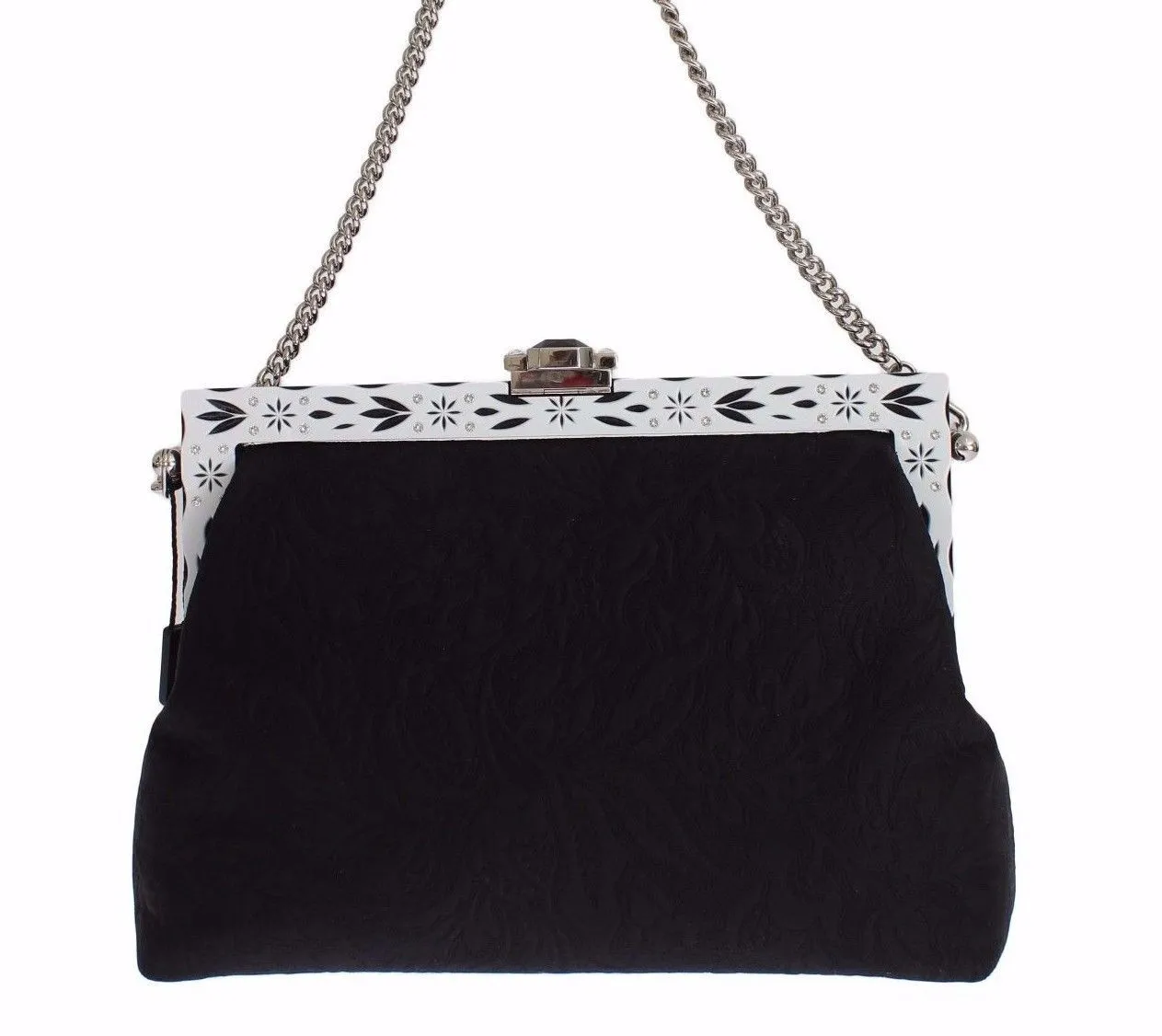 Purse VANDA Black Brocade Floral Crystal Clutch