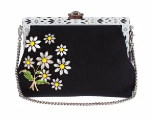 Purse VANDA Black Brocade Floral Crystal Clutch