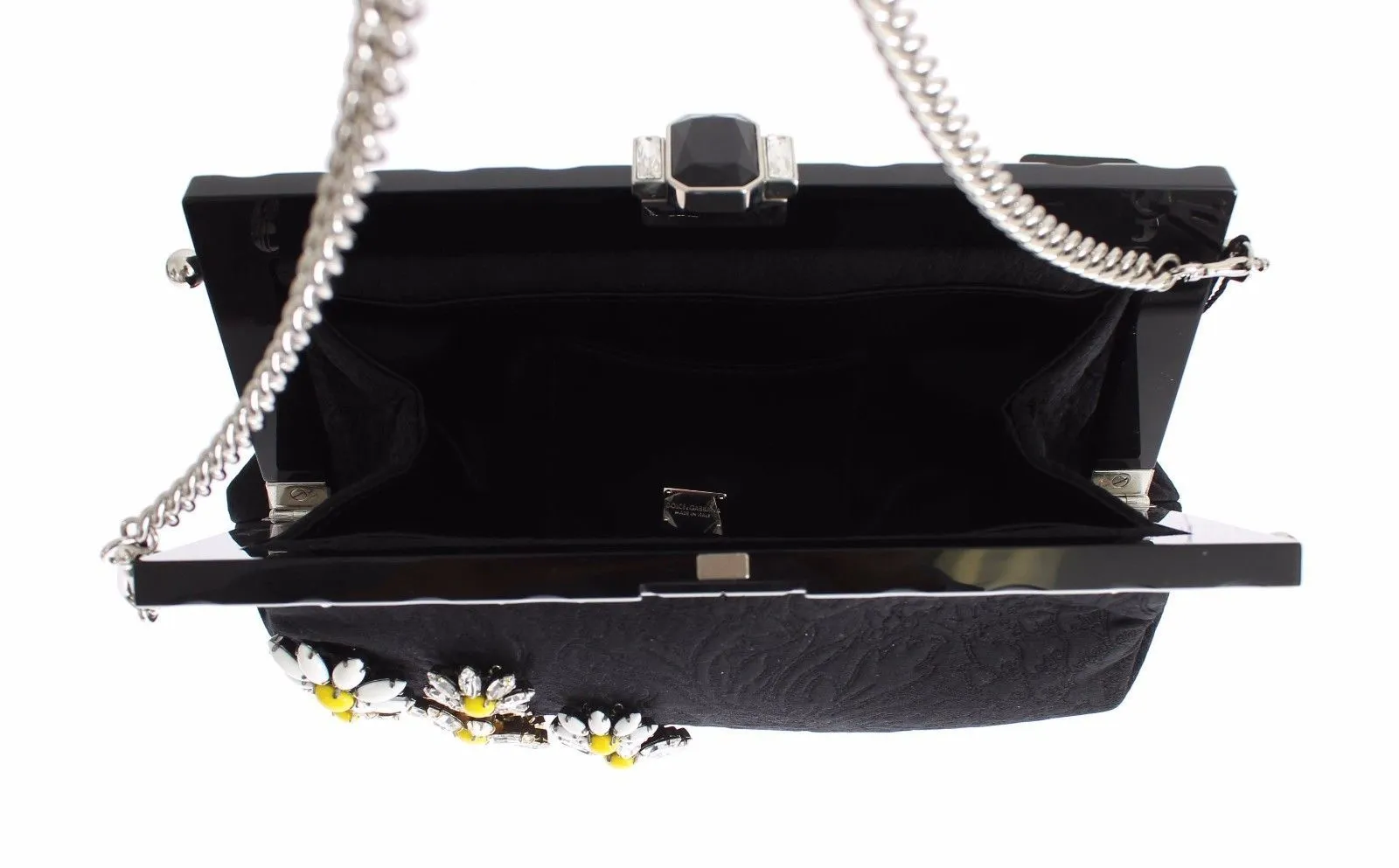 Purse VANDA Black Brocade Floral Crystal Clutch