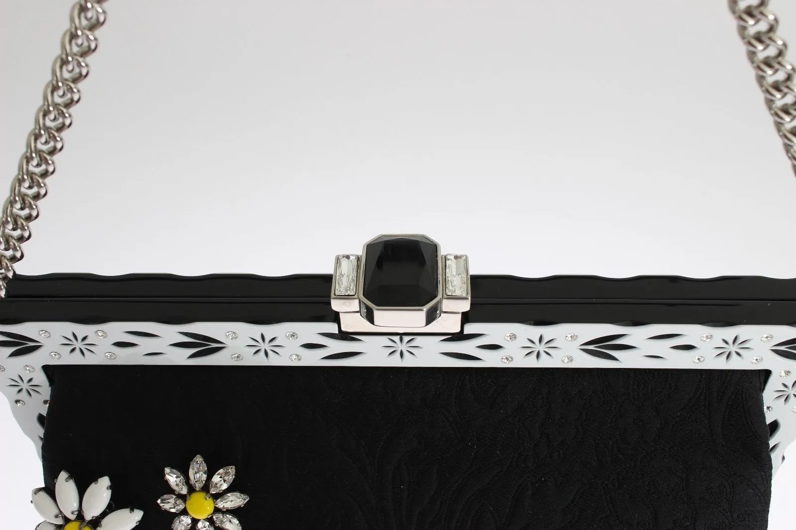 Purse VANDA Black Brocade Floral Crystal Clutch