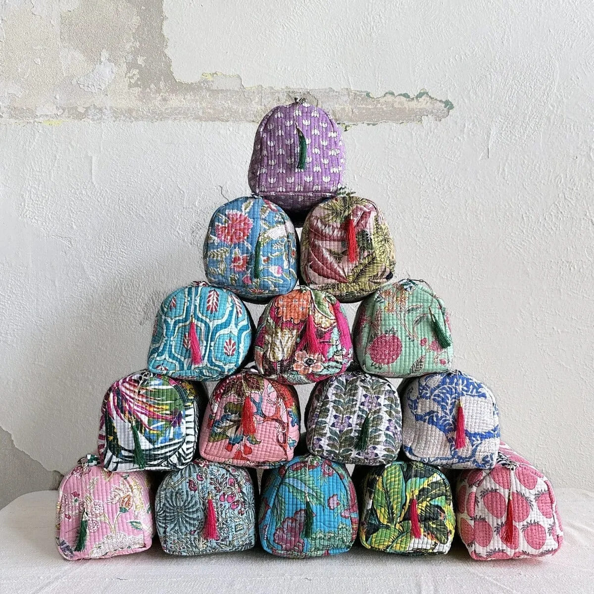 Quilted Block Print Toiletry Bag | 5 x 3 x 3
