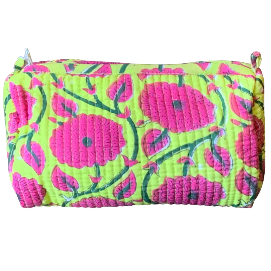 Quilted Block Print Toiletry Bag | 5 x 3 x 3