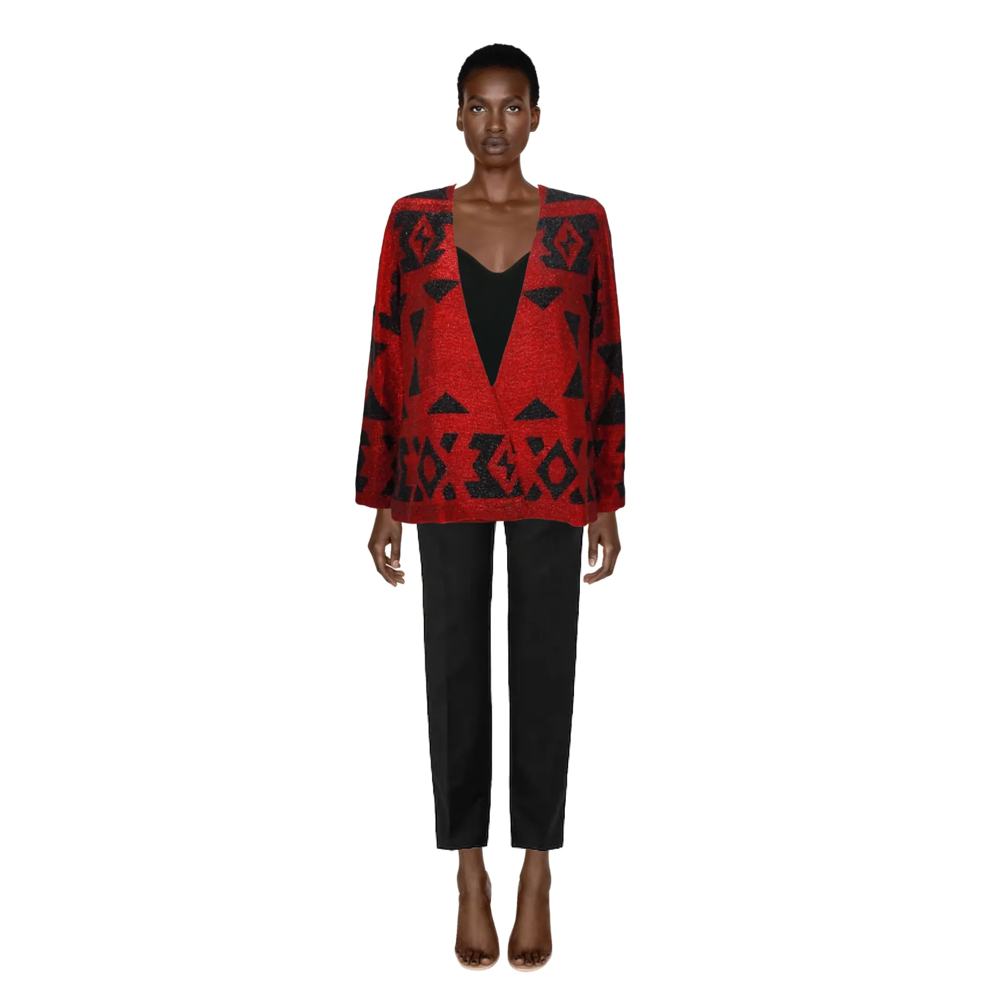Ralph Lauren Red & Black Beaded Jacket | US 4